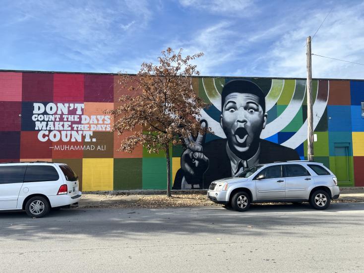 mural of Muhammad Ali and the quote "Don't count the days. Make the days count." in the Smoketown neighborhood of Louisville