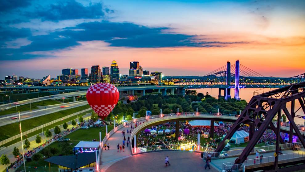 Kentuckiana Pride Festival Parades into Louisville Aerial view of the Kentuckiana Pride Festival in Louisville KY