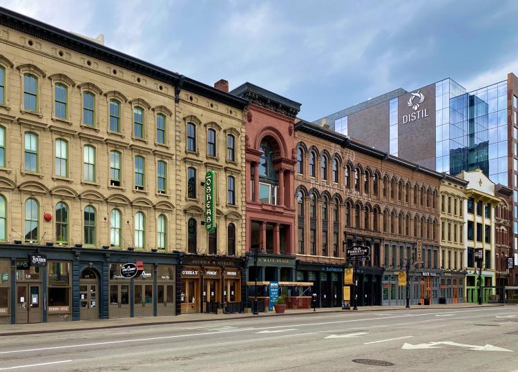 Exterior street view of Whiskey Row in Louisville KY
